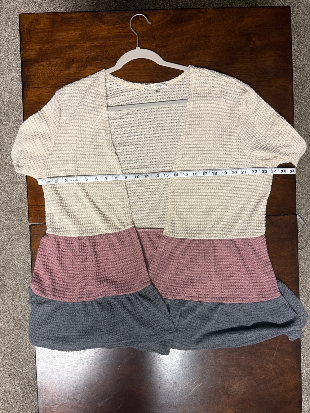 Cream, Dusty Rose and Gray Colorblock Open Cardigan - Picture 3 of 7